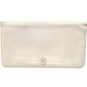 Chanel Vintage Long Wallet White Leather Authentic